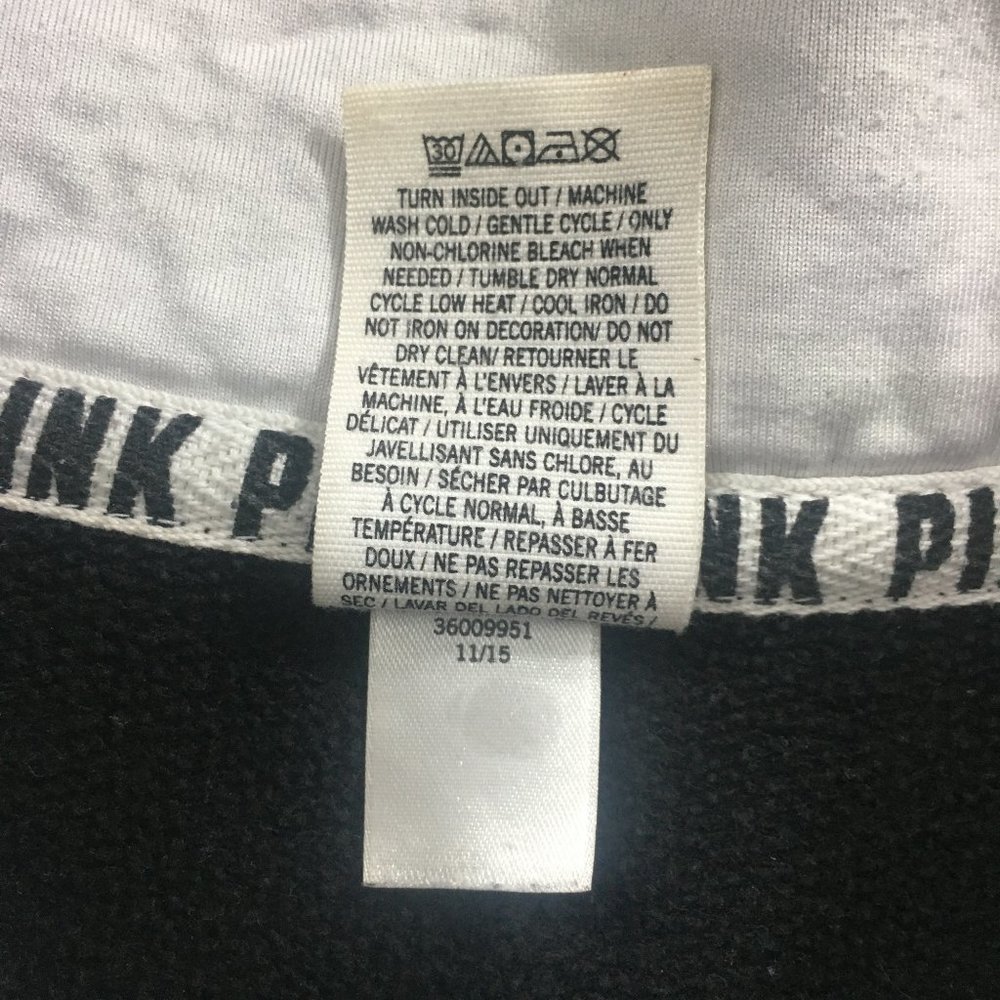PINK Victorias Secret Womens M Black White Graphic 1/4 Zip Collared Sweatshirt - Picture 7 of 7